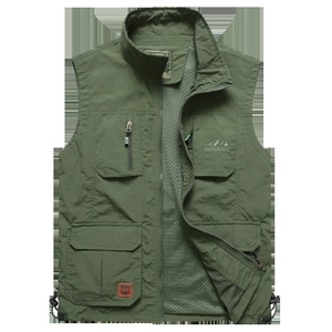 Men's military green outdoor tactical vest with multi-pockets and breathable mesh lining