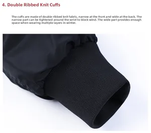 Close-up of black MA1 bomber jacket with windproof double-ribbed knitted cuffs detail