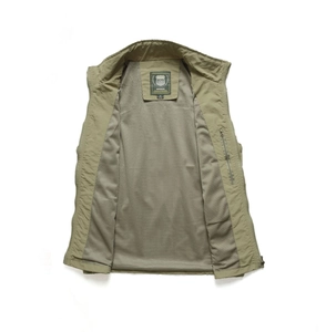 Men's lightweight casual outdoor vest in army green with breathable mesh lining