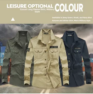 Detail of military-style long sleeve shirts with double pockets and Free Spirit embroidery