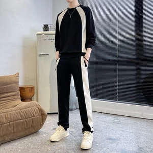 Men's Casual Sweat Suit Set Round Neck Long Sleeve Sweatshirt Jogger Pants 2 Piece Tracksuit Cotton Blend Sportswear