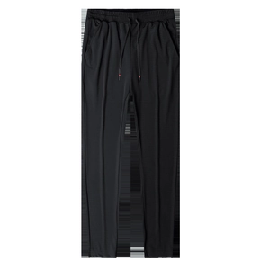 Men's black lightweight elastic sports pants with breathable mesh fabric and drawstring waist