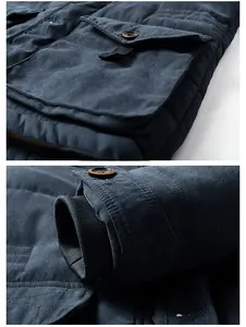 Detail of windproof ribbed cuffs and functional chest pocket on men's winter cotton jacket