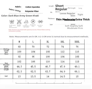 Detailed size chart for men's casual slim fit denim jacket with measurements and care guide