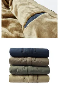 Close-up of thick fleece lining and internal zipper pocket of a men winter jacket