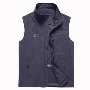 Outdoor lightweight stretch vest with stand collar and breathable mesh lining in navy blue