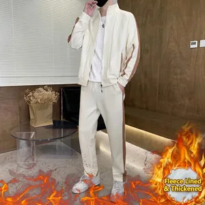 Men's casual sports tracksuit with zip jacket and pants featuring fleece lined interior