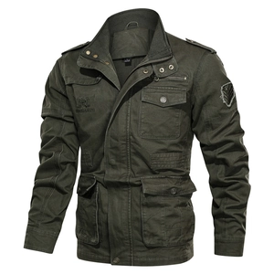 Men Cotton Cargo Jacket Stand Collar Multi Pocket Tactical Outerwear Loose Fit Casual Workwear Autumn Winter Jacket Coat