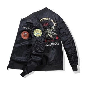 Men's black MA1 bomber jacket with USAF embroidery and pilot aviator military style