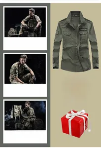 Detail of army green tactical long-sleeve shirt with shoulder epaulets and dual chest pockets