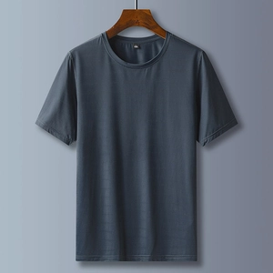 Men's dark blue short sleeve t-shirt with breathable cooling mesh and classic round neck