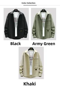 Detailed color selection showing black, army green and khaki workwear shirts