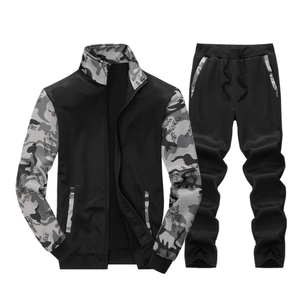 Survêtement Décontracté pour Homme Patchwork Camouflage Col Montant Veste Zippée Et Pantalon Top And Bottom Sportswear