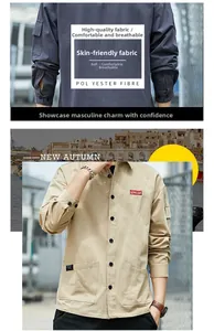 Detail of skin-friendly breathable cotton fabric and brand logo on workwear shirt