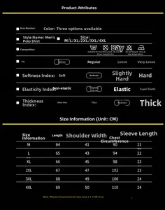 Size chart for slim fit striped polo shirt showing measurements from M to 4XL