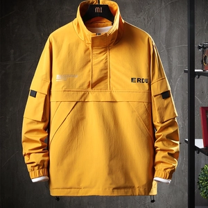 Men's Casual Stand Collar Workwear Jacket Outdoor Windbreaker Loose Fit Windproof Outerwear With Multiple Pockets And Letter Print