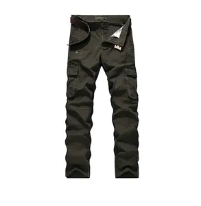 Men Casual Cotton Cargo Pants Multi Pocket Straight Leg Trousers Outdoor Military Style Wear-Resistant Work Pants For Men
