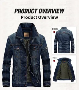 Detail view of denim jacket showing classic collar, chest pockets, and green striped lining
