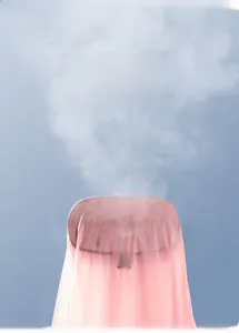 Detail showing high breathability of pink fabric with rising steam and arrows