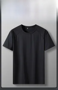 Detailed view of black breathable quick-dry t-shirt showing raglan sleeves and collar