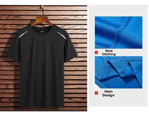 Nahaufnahme von atmungsaktivem Mesh-Gewebe und sauberen Nähten am Herren-Sport-T-Shirt