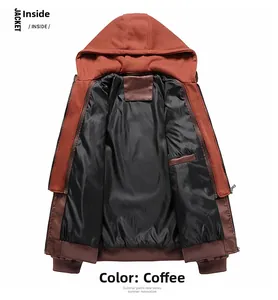 Détail de la veste à capuche marron pour homme avec doublure noire et poche intérieure