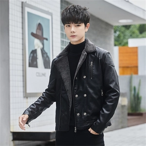 Herren PU Lederjacke Mit Faux Lammfell Gefüttert Winter Warm Fleece Mantel Urban Casual Revers Reißverschluss Motorradjacke Für Männer