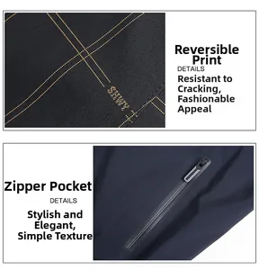 Detail of reversible jacket featuring printed fabric lining and secure zipper pocket