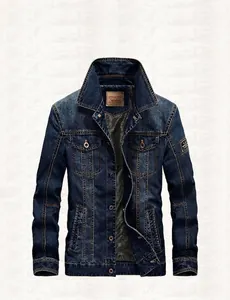 Classic dark blue denim jacket for men featuring a turndown collar and button pockets