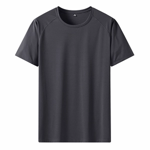 Men's dark gray breathable mesh t-shirt with short sleeves and loose summer fit