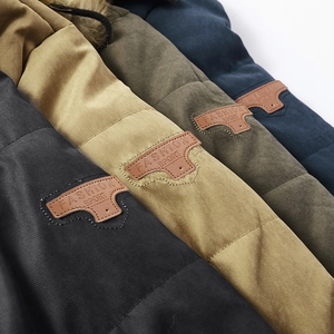 Men's winter hooded parka jacket with faux fur collar in black khaki army green and blue