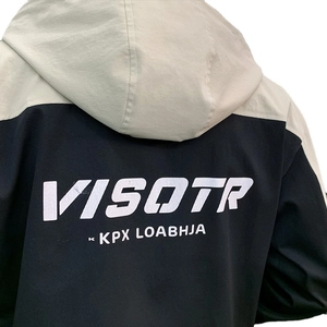 Slim fit hooded jacket for teens in grey and black with VISOTR back print detail