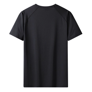 Men's summer casual black t-shirt with breathable honeycomb texture and raglan sleeves