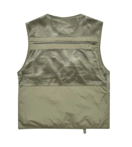Gilet de pêche vert multi-poches avec tissu mesh respirant pour activités de plein air