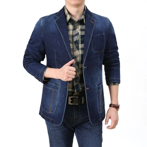 Men Casual Denim Blazer Vintage Cotton Long Sleeve Suit Jacket With Pockets Fashion Single Breasted Wash Denim Coat Daily