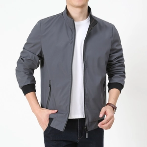 Men's Reversible Stand Collar Jacket Casual Windproof Zipper Coat With Ribbed Cuffs And Hem Lightweight Outwear For Autumn Spring