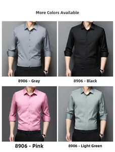 Slim fit men's long sleeve business shirt shown in gray, black, pink and light green