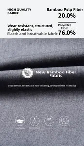 Close-up of grey twill shirt fabric showing bamboo fiber texture and wrinkle-resistant weave