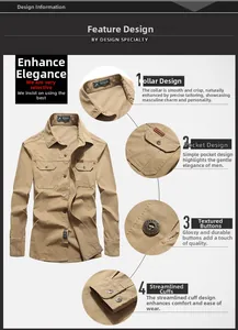 Close-up details of khaki cotton outdoor shirt featuring chest pockets and classic collar