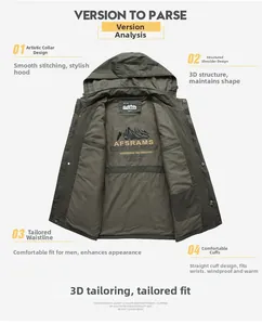 Detail view showing 3D structural cut and durable inner lining of the outdoor hooded jacket