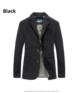 Detailed view of black casual blazer showing three-button design and green striped lining