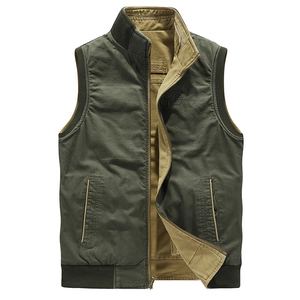 Gilet Cargo pour Homme 100% Coton Réversible Multi-Poches Col Montant Gilet de Pêche Photographie de Plein Air Décontracté