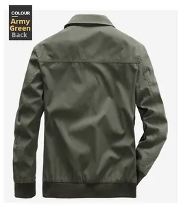 Back view of army green cotton jacket showing ribbed hem and horizontal stitching details