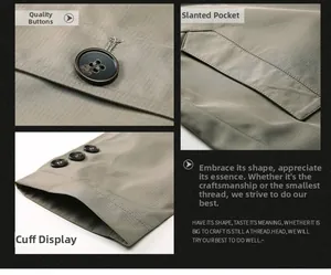 Detailansicht der Harzknöpfe, schrägen Taschen und strukturierten Manschetten der Jacke