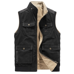 Gilet réversible en coton pour homme avec multiples poches et col montant style cargo