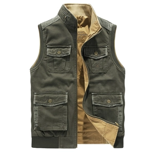 Gilet réversible en coton pour homme avec poches multiples et col montant pour l'extérieur