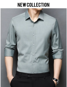 Detail view of charcoal gray slim fit business shirt showing fine twill fabric texture