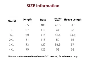 Detailed size chart for MA1 tiger embroidered bomber jacket showing measurements M to 4XL