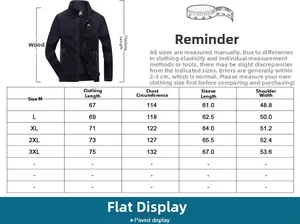 Size chart for men's winter jacket detailing length, chest, sleeve, and shoulder metrics