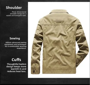 Detail view of khaki cotton canvas jacket featuring back embroidery and adjustable snap cuffs